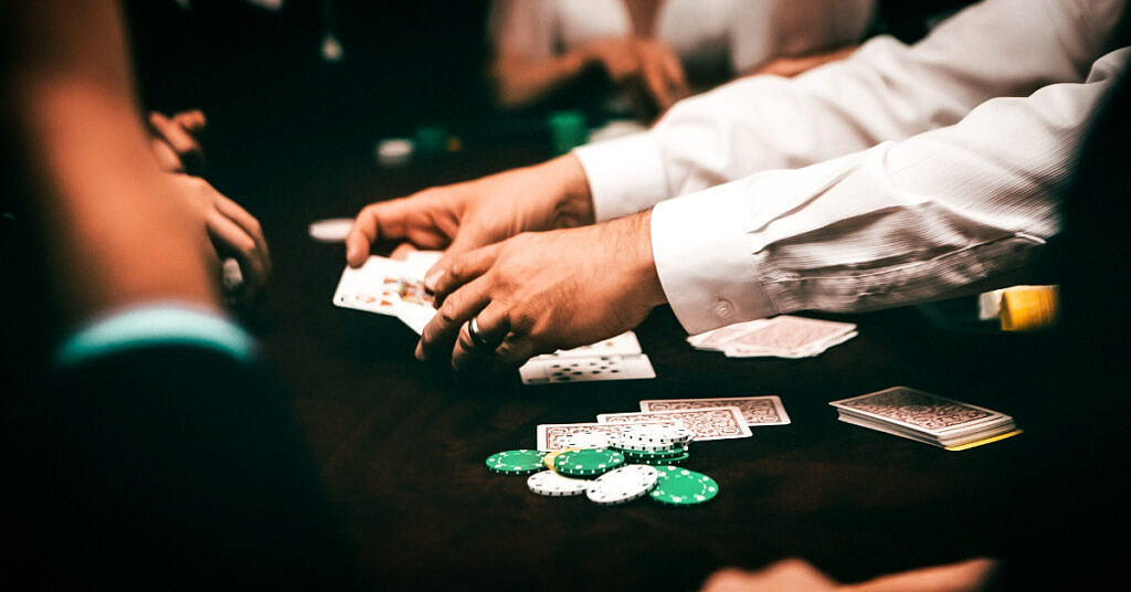 poker chips in the air in a Las Vegas casino