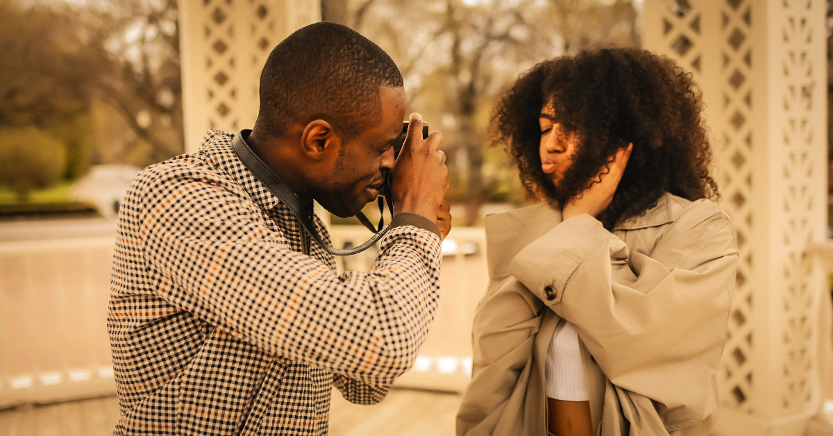 Couple gazing into each other's eyes, expressing intense passion and connection through the camera