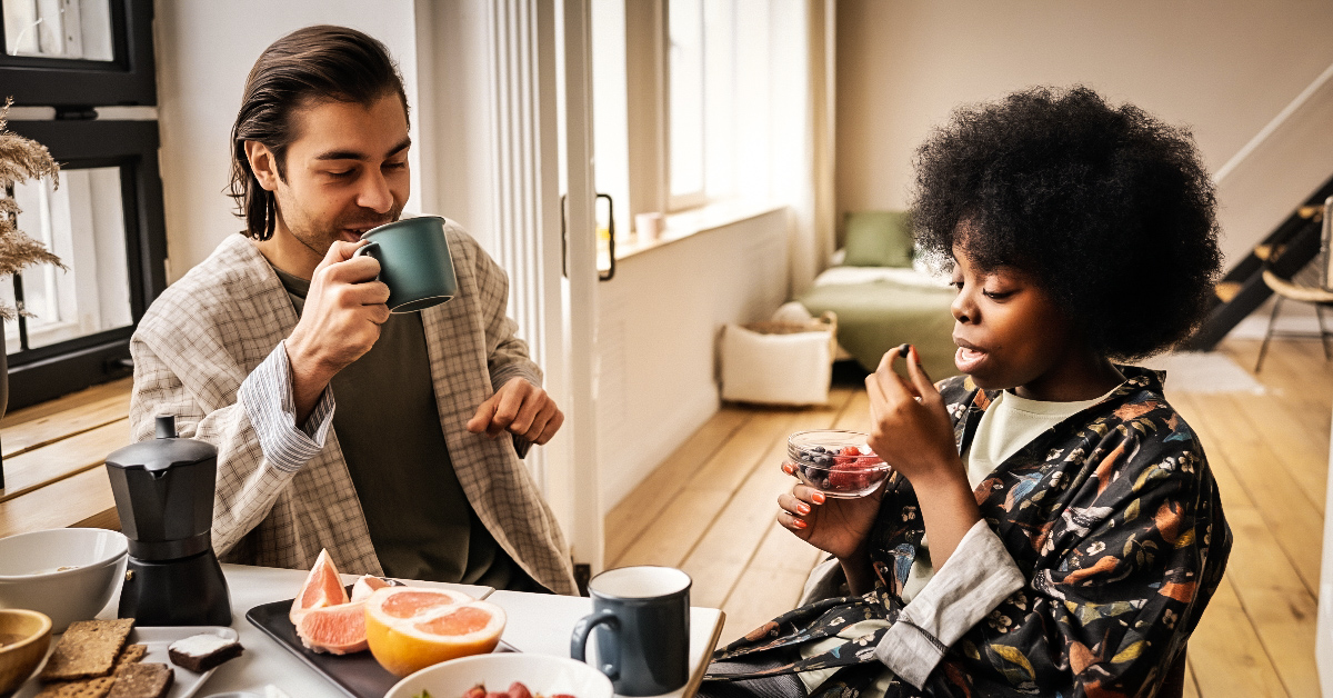 A couple communicating openly about their social preferences.